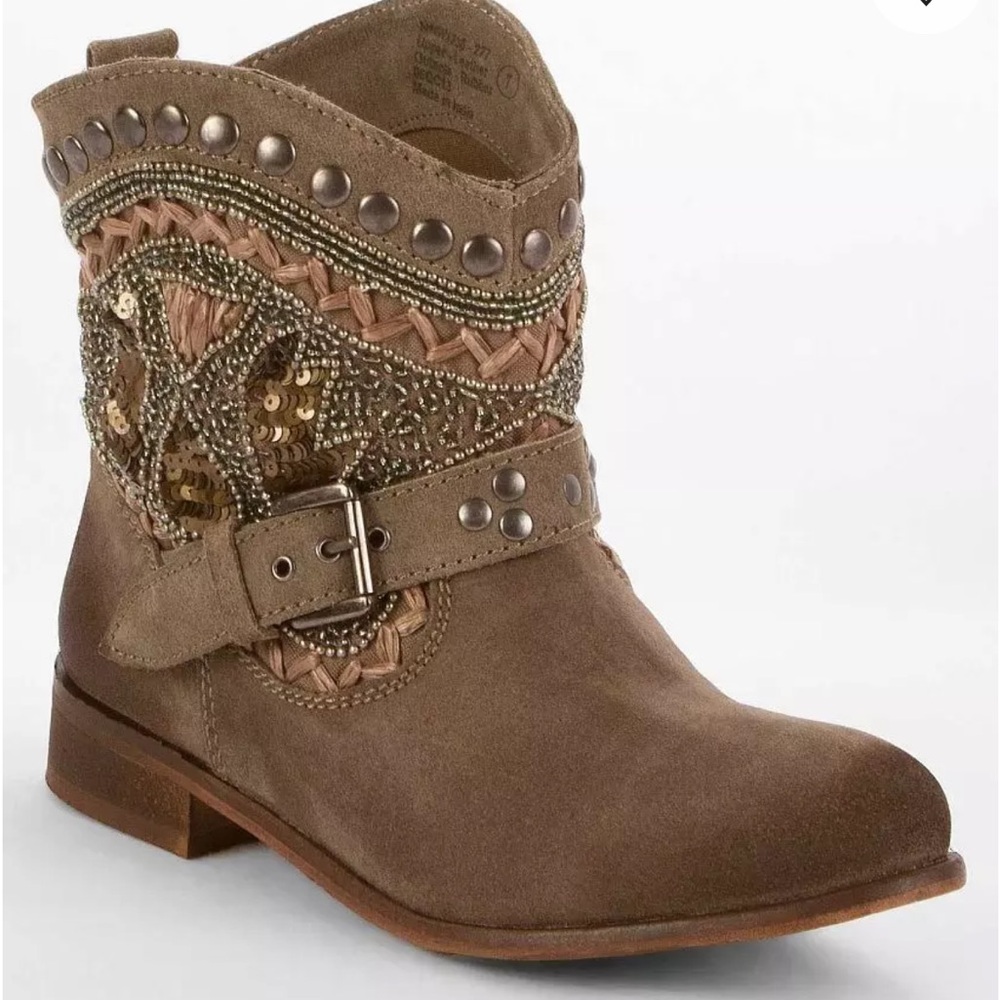 Y2K Naughty Monkey Lysandra Boho Buckle Beaded Ankle Boots Sz 8 Fetival Western
